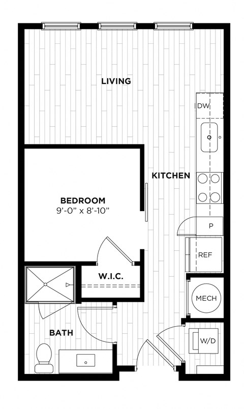 a floor plan of a small house with a kitchen and a living room